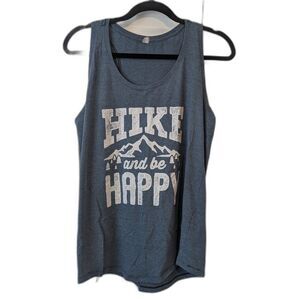 Instant Message “Hike and Be Happy” Blue Tank Top Women’s Large Cotton Blend